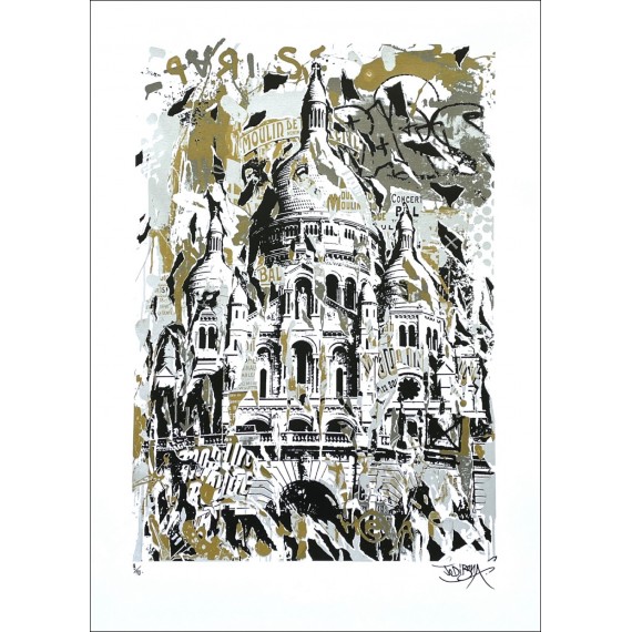 Sérigraphie Originale - La Basilique du Sacré Cœur de Montmartre - Argent et Or par Jo Di Bona