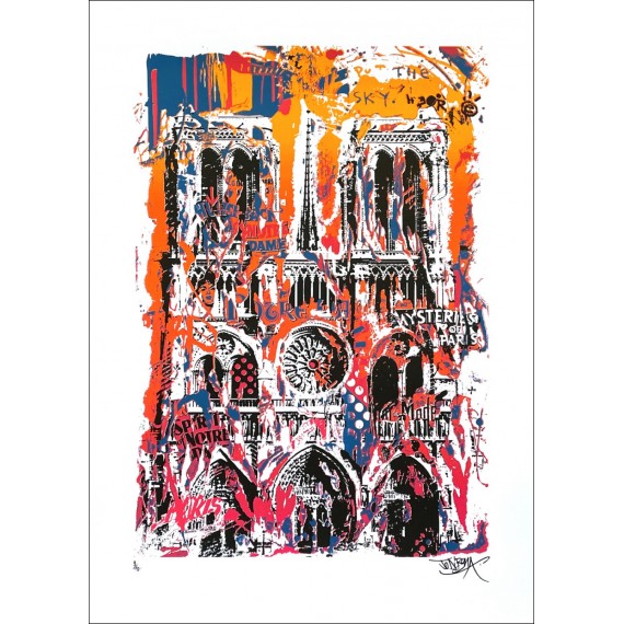 Sérigraphie Originale - Notre-Dame de Paris - Orange par-jo-di-bona-artiste-pop-graffiti