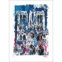 Sérigraphie Originale - Notre-Dame de Paris - Bleue par-jo-di-bona-artiste-pop-graffiti