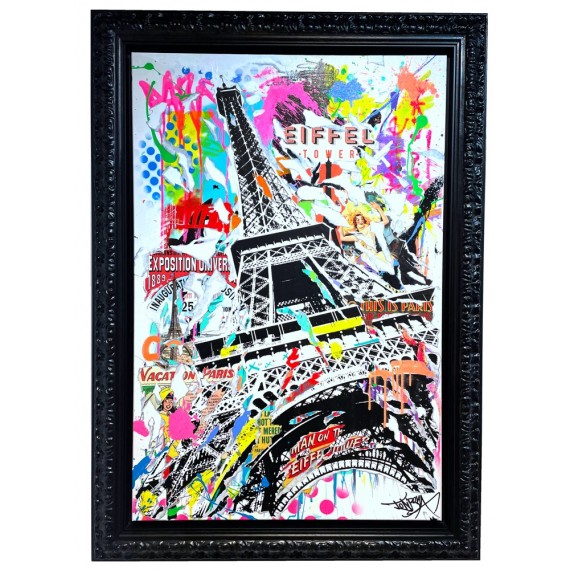 Peinture Originale - La Tour Eiffel  ca c est paris par jo di bona pop graffiti artist