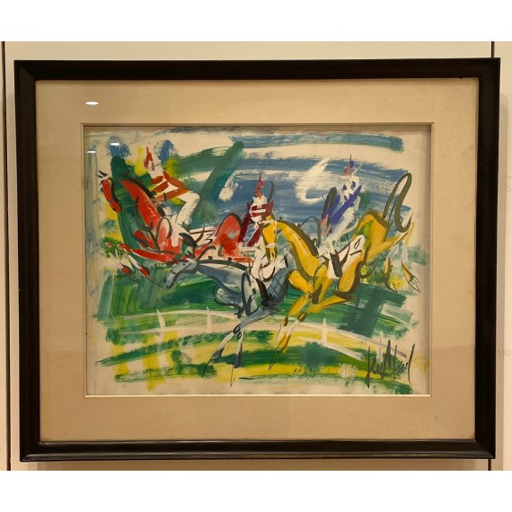 Gouache - le saut d'obstacle par le peintre expressioniste gen paul