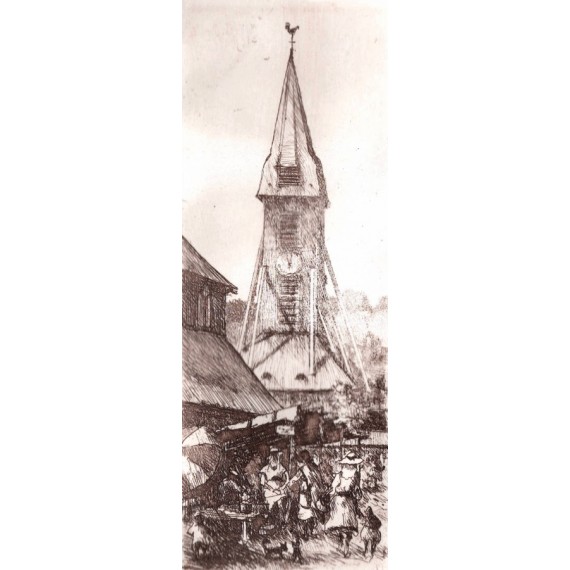 Le marché à Honfleur, le clocher de l’église Sainte-Catherine