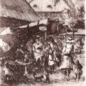 Le marché à Honfleur, le clocher de l’église Sainte-Catherine